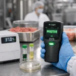 A representative image showing on-site pathogen detection using a handheld diagnostic device in a food production setting. As rapid microbial testing gains traction, technologies like these are reshaping how frontline food safety teams monitor contamination risks in real time.