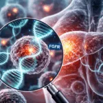 Representative image showing FGFR-related tumor activity in liver cells, illustrating the molecular target behind fanregratinib’s precision approach for treating intrahepatic cholangiocarcinoma.