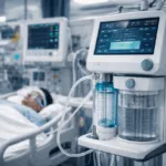 Representative image of ICU environment featuring automated cerebrospinal fluid management equipment. BrainSpace’s Intellidrop device, recently cleared by the FDA, aims to modernize CSF drainage and pressure monitoring for neurocritical care patients.