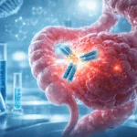 Representative image of a bispecific antibody targeting a colorectal tumor, illustrating the EGFR and MET pathway inhibition explored in the OrigAMI-1 trial of amivantamab in metastatic colorectal cancer.