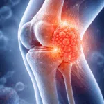 Representative image of a knee joint affected by tenosynovial giant cell tumor (TGCT), the rare condition targeted by pimicotinib, now under FDA review for potential approval as a first-in-class oral CSF-1R inhibitor.