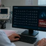 Representative image of an electrocardiogram-based artificial intelligence workflow highlighting the broader clinical relevance of Anumana’s FDA-cleared ECG-AI algorithm for early pulmonary hypertension detection.