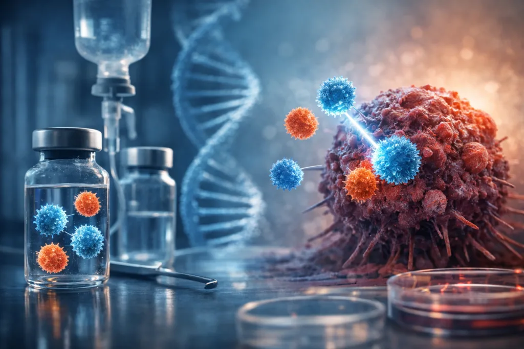 Representative image of immunotherapy research in gastroesophageal cancer, illustrating why Agenus’s AACR 2026 update on botensilimab, balstilimab, and agenT-797 is drawing attention in the post-PD-1 refractory treatment landscape.