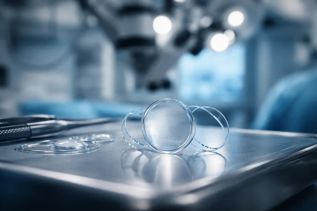 Representative image of an intraocular lens procedure, illustrating how Alcon’s Clareon TruPlus launch could intensify competition in enhanced monofocal cataract lenses at ASCRS 2026.