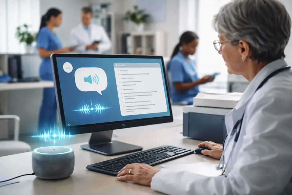 Representative image of a healthcare clinic using AI-powered voice and workflow tools, illustrating the trend behind Insight Health’s $11 million Series A and the wider push to reduce administrative burden in healthcare.