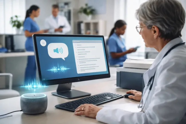 Representative image of a healthcare clinic using AI-powered voice and workflow tools, illustrating the trend behind Insight Health’s $11 million Series A and the wider push to reduce administrative burden in healthcare.