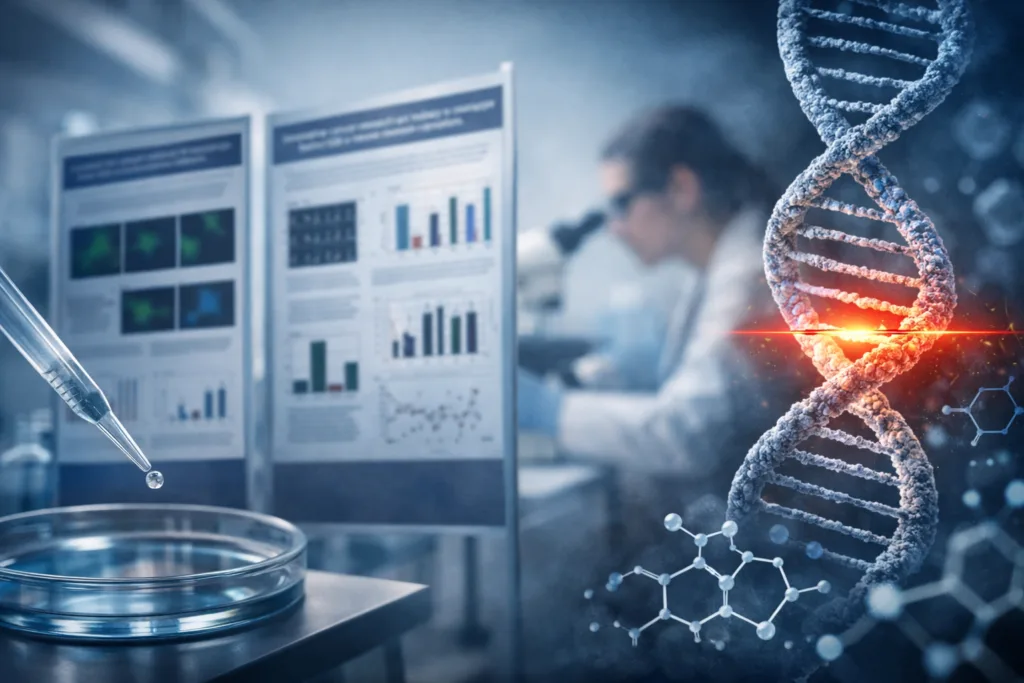Representative image of a cancer research laboratory and DNA damage analysis, illustrating the translational science behind intoDNA’s sSTRIDE-NER and sSTRIDE-PARP1 assay presentations at AACR 2026.