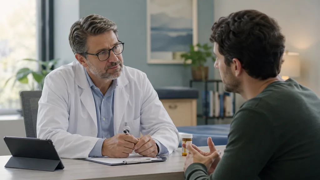 Representative image of a clinical consultation on long-term schizophrenia care, as Johnson & Johnson’s CAPLYTA FDA label update sharpens focus on relapse prevention, treatment stability, and durability in neuropsychiatric therapy.