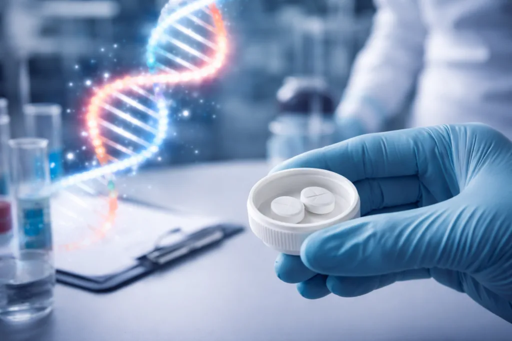 Khondrion Phase 3 KHENERFIN study of sonlicromanol in m.3243A>G primary mitochondrial disease, a representative image of rare disease drug development and mitochondrial therapy research.