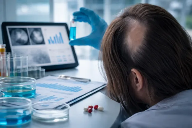 Representative image of alopecia areata research as Nektar Therapeutics prepares to discuss 52-week REZOLVE-AA Phase 2b topline results for rezpegaldesleukin in severe-to-very-severe alopecia areata.