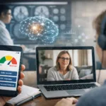 Representative image of a patient using a digital mental health app during a teletherapy consultation, reflecting how Syra Health and Nora Mental Health are linking AI-driven triage with licensed behavioral care in Indiana.