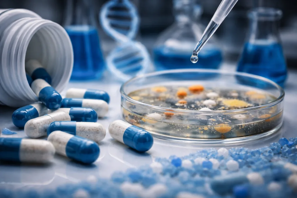 Representative image of microbiome therapeutics research as Vedanta Biosciences advances VE303 in Phase 3 for recurrent Clostridioides difficile infection, highlighting the growing stakes in standardized live biotherapeutic development.