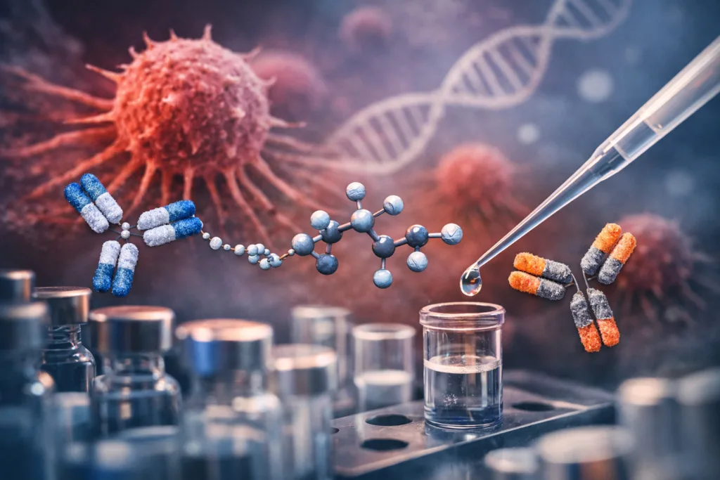 Representative image of antibody-drug conjugate cancer research, illustrating the next-generation ADC platform strategy highlighted by Whitehawk Therapeutics at AACR 2026.