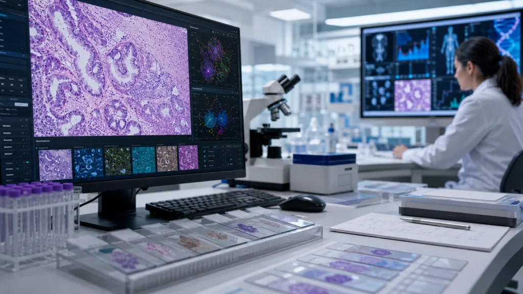Representative image of AI-powered digital pathology and oncology biomarker analysis, illustrating how Daiichi Sankyo and Waiv’s ADC collaboration could support smarter patient selection in precision cancer drug development.