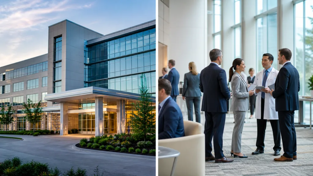 Representative image of a modern U.S. hospital and healthcare conference setting as Ardent Health heads to the Bank of America 2026 Healthcare Conference, where investors are expected to focus on ARDT stock sentiment, hospital margins, outpatient growth, and the company’s mid-sized urban healthcare strategy.