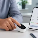 Representative image: A cuffless fingertip blood pressure monitoring device shows how Biozen’s FDA-cleared BP1000 could make calibration-free hypertension checks more accessible for home care and remote patient monitoring.