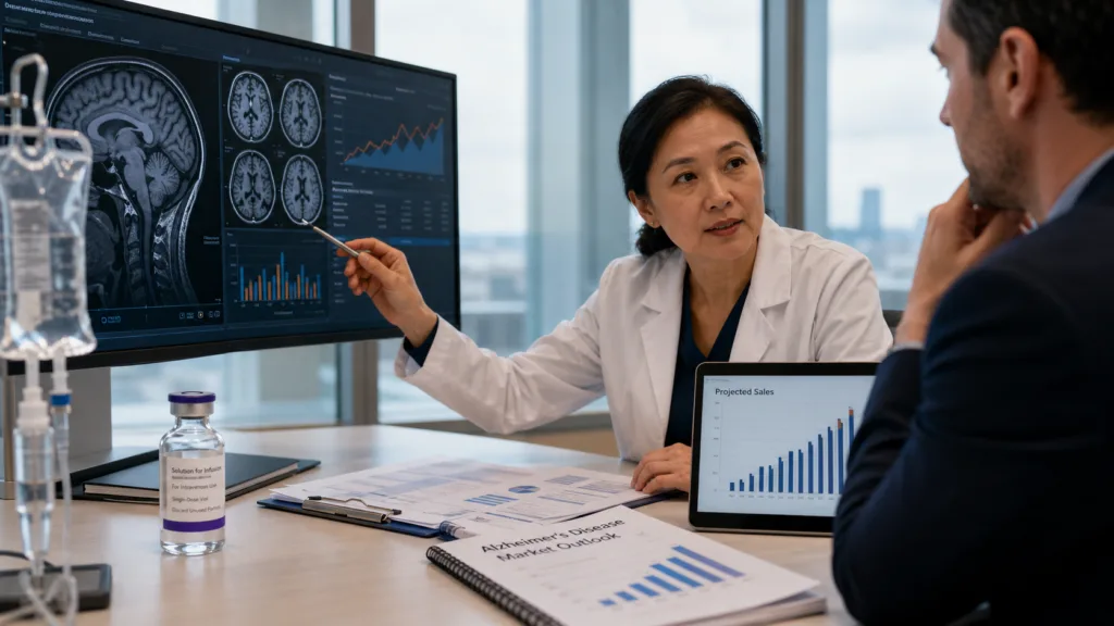 Representative image of Alzheimer’s disease treatment and market analysis, highlighting how Eisai’s Leqembi sales simulation could shape BioArctic’s royalty outlook, investor sentiment and the commercial future of anti-amyloid therapies.