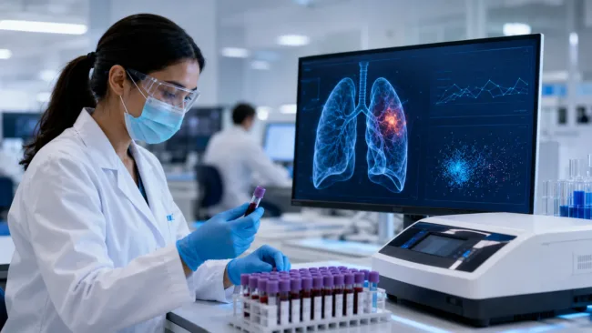 Representative image: AI-powered blood-based lung cancer screening is gaining momentum as DELFI Diagnostics secures New York approval for FirstLook Lung, expanding nationwide access to its laboratory-developed cancer detection test.