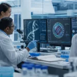 Representative image: Scientists review DNA delivery and lipid nanoparticle research in a genetic medicines lab as Eli Lilly’s Engage Bio acquisition highlights the growing race to solve non-viral drug delivery challenges.