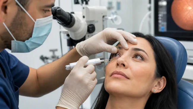 Representative image: A retina specialist prepares an office-based ocular injection, reflecting Everads Therapy’s push to advance suprachoroidal drug delivery for diabetic macular edema and other retinal diseases.