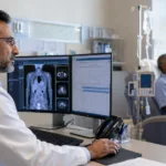 Representative image: An oncologist reviews lymphoma scan data in a clinical setting as Incyte’s tafasitamab combination shows improved progression-free survival in high-risk diffuse large B-cell lymphoma, raising new questions about the future of first-line DLBCL treatment.