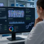 Representative image: A clinical genomics researcher reviews whole-genome sequencing data, reflecting Inocras’ ASCO 2026 findings on WGS-HRD testing and PARP inhibitor benefit in high-grade serous ovarian cancer.