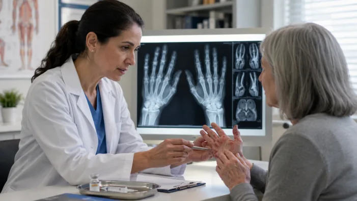 Representative image showing a clinician reviewing joint health with a patient, reflecting Johnson & Johnson’s Tremfya FDA label expansion for structural joint damage inhibition in active psoriatic arthritis. Can Tremfya turn radiographic evidence into a commercial advantage for Johnson & Johnson?