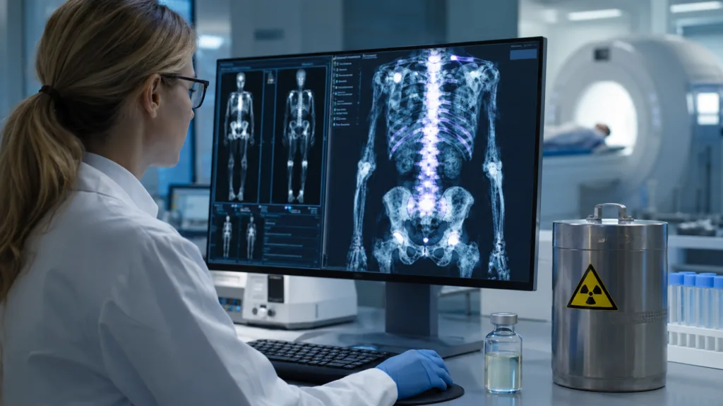 Representative image of radioligand therapy research for cancer-associated bone disease, highlighting how LIFT and NorthStar’s Lu-177-LT17 collaboration could advance targeted oncology treatment for bone lesions.