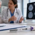 Representative image: A subcutaneous Alzheimer’s treatment injector is shown in a clinical consultation setting as Eisai Co., Ltd. and Biogen Inc. await the FDA’s August 2026 decision on Leqembi Iqlik as a starting dose for early Alzheimer’s disease.