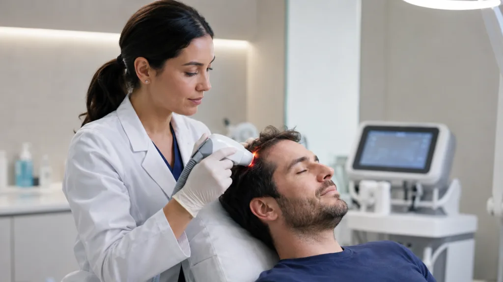 Representative image: A clinician uses an energy-based laser device in a modern dermatology clinic, reflecting how Lumenis’ ASLMS clinical data could strengthen evidence-led treatment pathways for hair loss, rhinophyma and skin rejuvenation in medical aesthetics.