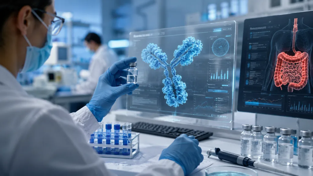 Representative image: Mabwell’s 9MW5211 FDA clearance highlights growing clinical interest in first-in-class antibody therapies for inflammatory bowel disease, as biotech developers target pathogenic immune cells to reshape autoimmune disease treatment.