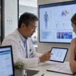 Representative image of an oncologist and clinical care team reviewing AI-powered cancer trial data, reflecting Massive Bio’s Reticulum Nexus push to improve oncology trial matching, biomarker reassessment and patient access after its ASCO 2026 product suite announcement.