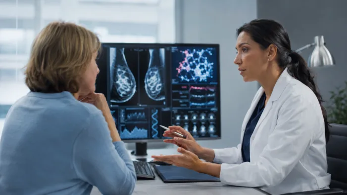 Representative image showing a modern breast cancer consultation as Menarini’s elacestrant and capivasertib data raise fresh questions about oral targeted therapy in metastatic disease. Menarini’s ASCO 2026 ELEVATE data raise bigger question on oral oncology combinations