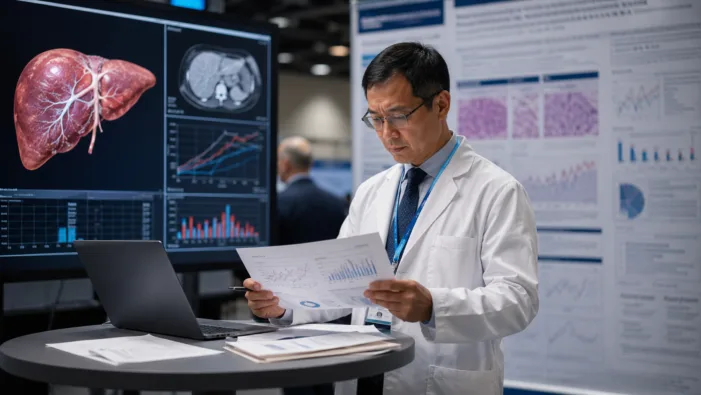 Representative image of a hepatology researcher reviewing rare liver disease clinical data, reflecting Mirum Pharmaceuticals’ EASL 2026 updates on volixibat, brelovitug and maralixibat across PSC, HDV and PFIC programs. Can volixibat and brelovitug expand Mirum Pharmaceuticals’ rare liver disease ambitions?