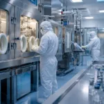 Representative image: A sterile radiopharmaceutical manufacturing cleanroom with shielded processing equipment and sealed vials, illustrating how Niowave’s Michigan Actinium-225 facility could support the next phase of targeted cancer therapy supply.