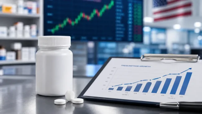 Representative image: Novo Nordisk’s Wegovy pill launch in the U.S. obesity drug market is illustrated through unbranded tablets, prescription growth data and healthcare market signals, reflecting rising demand for oral GLP-1 weight-loss treatments.
