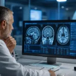 Representative image of MRI brain scan analysis as Ono Pharmaceutical’s ONO-2808 trial data highlights new research momentum in multiple system atrophy treatment.