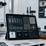 Representative image of a modern ophthalmology research setting showing tablet-based contrast sensitivity testing, reflecting PerZeption Inc.’s AIM+ CSF collaboration with Alcon Research to advance faster digital vision assessment.