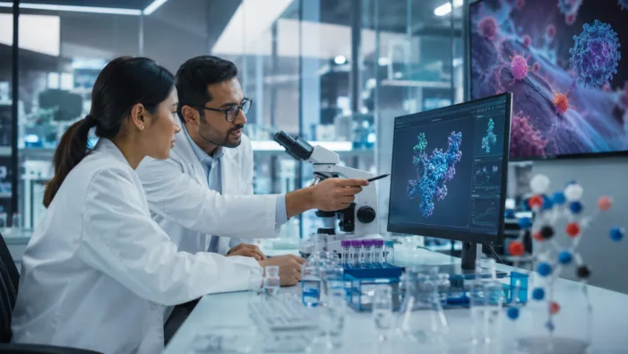 Representative image of oncology researchers reviewing molecular therapy data, reflecting Pfizer and Innovent Biologics’ global collaboration to advance antibody-drug conjugates, multispecific antibodies, and next-generation cancer medicines. Why Pfizer’s $10.5bn Innovent Biologics deal matters for the next wave of cancer medicines