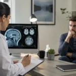 Representative image: A clinical neuropsychiatry consultation setting reflects ReST Therapeutics’ move to advance RST-101 into human testing for early PTSD treatment.