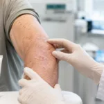 Representative image showing a clinical skin examination for actinic keratosis, as Rubedo Life Sciences reports early RLS-1496 data suggesting lesion reduction with minimal irritation in a Phase 1b/2a dermatology study.