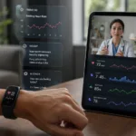 Representative image: A wearable health platform displays biometric trends, AI coaching insights, and a virtual clinician consultation, reflecting WHOOP’s push into connected digital health, on-demand clinical support, and personalized wellness intelligence.
