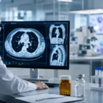 Representative image: A modern oncology research lab reviewing thoracic scan data, illustrating the clinical push behind Wenda Pharma’s NHWD-870 breakthrough therapy designation for advanced NUT carcinoma in China.