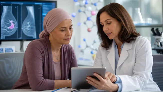 Representative image: A clinical consultation on advanced breast cancer treatment, reflecting how VEPPANU’s FDA approval could bring targeted protein degradation and oral endocrine therapy into sharper focus for ESR1-mutated breast cancer care.