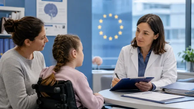 A clinician discusses Rett syndrome care with a patient and caregiver as Daybu moves closer to European approval following a positive CHMP recommendation. Representative image.