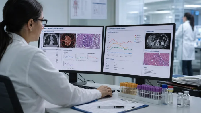 Representative image of autoimmune disease drug safety review as Amgen’s Tavneos scrutiny puts ANCA vasculitis treatment, FDA approval standards, liver risk, and rare disease evidence under sharper focus. Amgen turns to Duke as FDA scrutiny puts Tavneos rare autoimmune disease role at risk