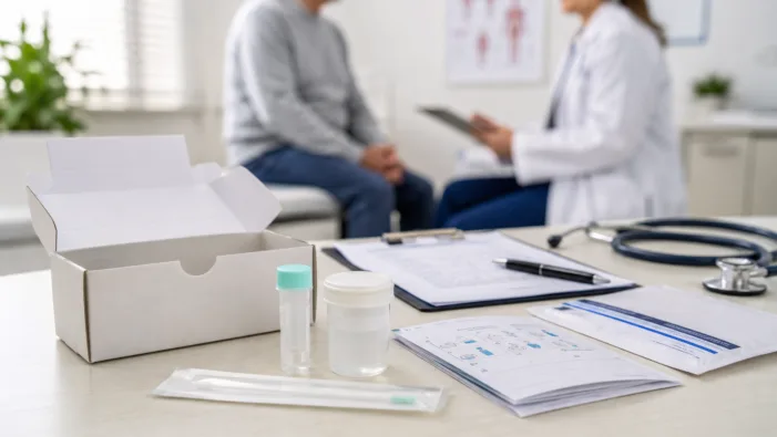 Representative image: A noninvasive colorectal cancer screening kit in a clinical setting, reflecting how Medicare coverage for Geneoscopy’s ColoSense could expand access to stool RNA-based colorectal cancer testing. Geneoscopy’s ColoSense Medicare win puts stool RNA testing into the colorectal screening mainstream