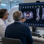 Representative image of a clinician reviewing prostate cancer imaging in a modern nuclear medicine setting, reflecting Convergent Therapeutics’ CONV01-α Phase 2 data and the growing race to develop Actinium-225 radiopharmaceuticals for post-Lu-PSMA metastatic prostate cancer.