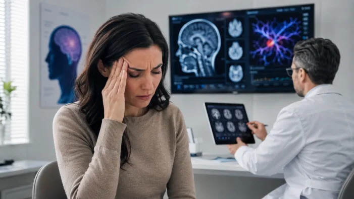 Representative image: A neurology consultation scene highlights the growing clinical focus on migraine prevention as Lundbeck’s bocunebart Phase IIb data strengthen interest in PACAP-targeted therapies for patients with hard-to-treat migraine. Why Lundbeck’s anti-PACAP migraine drug could matter beyond another Phase II win