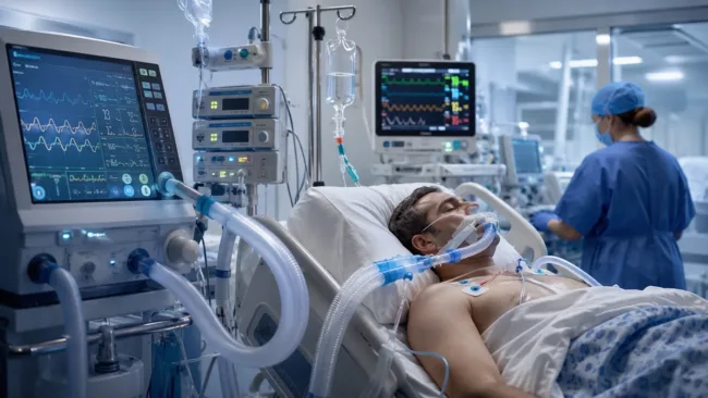 Representative image of an intensive care unit ventilator setup, highlighting how diaphragm stimulation devices such as Lungpacer Medical’s AeroPace System could help hospitals support faster ventilator weaning in critically ill patients.